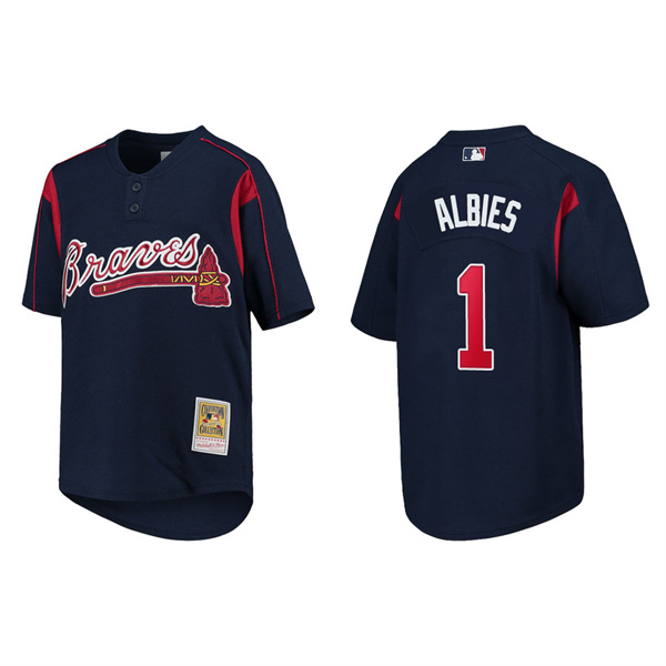 Youth Ozzie Albies Atlanta Braves Navy Cooperstown Collection Mesh Batting Practice Jersey