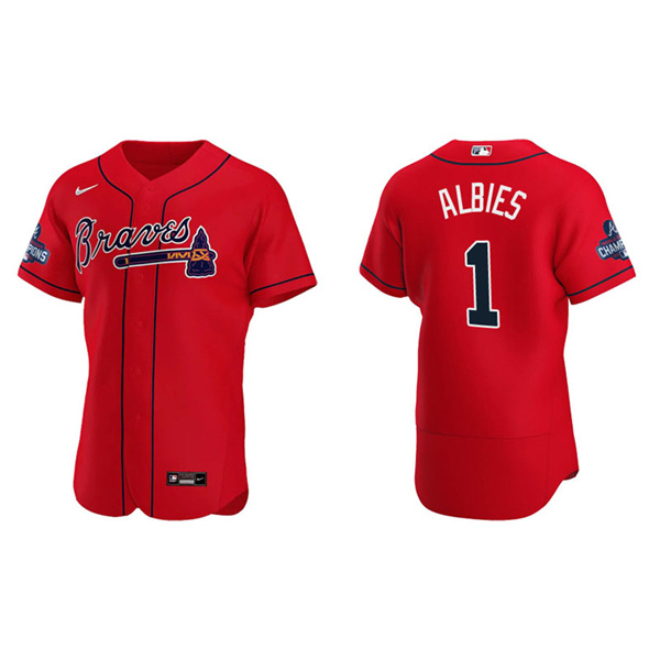 Men's Ozzie Albies Atlanta Braves Red Alternate 2021 World Series Champions Authentic Jersey