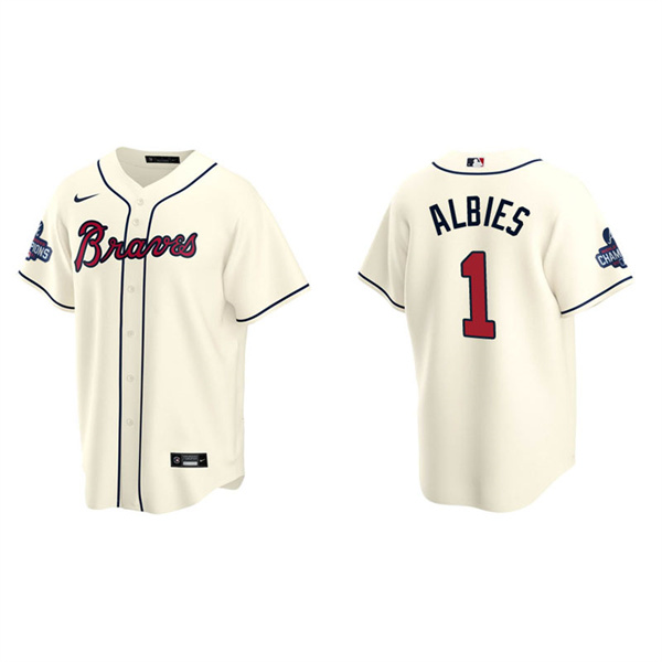 Men's Ozzie Albies Atlanta Braves Cream Alternate 2021 World Series Champions Replica Jersey