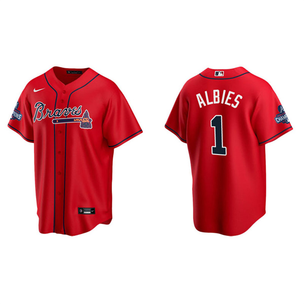 Men's Ozzie Albies Atlanta Braves Red Alternate 2021 World Series Champions Replica Jersey