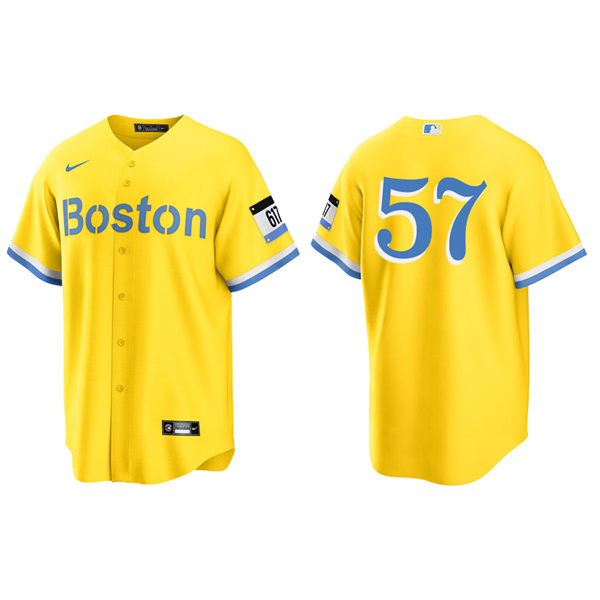 Men's Boston Red Sox Hansel Robles Gold Light Blue 2021 City Connect Replica Jersey