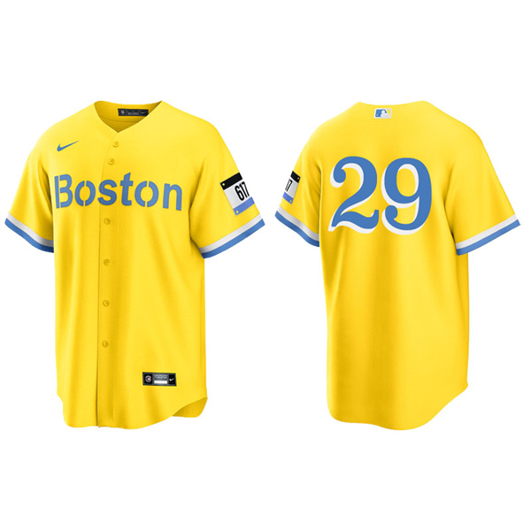 Men's Boston Red Sox Bobby Dalbec Gold Light Blue 2021 City Connect Replica Jersey