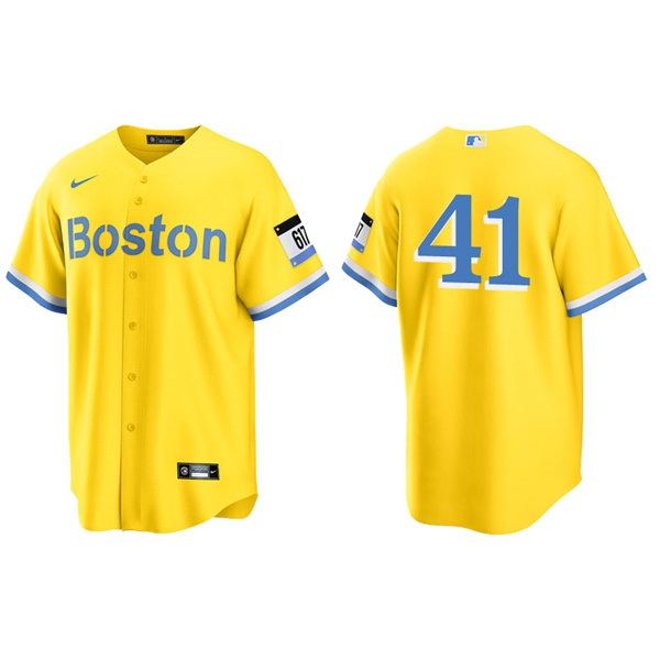 Men's Boston Red Sox Chris Sale Gold Light Blue 2021 City Connect Replica Jersey
