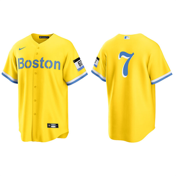 Men's Boston Red Sox Christian Vazquez Gold Light Blue 2021 City Connect Replica Jersey