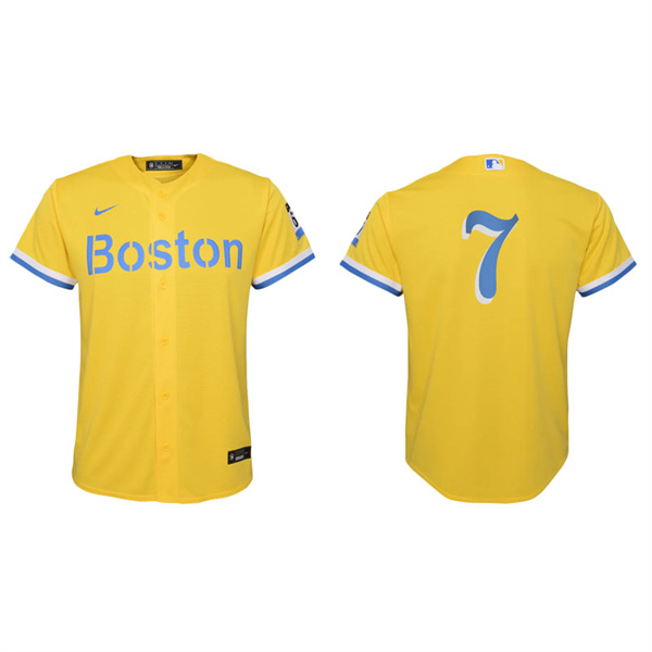 Youth Boston Red Sox Christian Vazquez Gold Light Blue 2021 City Connect Replica Jersey