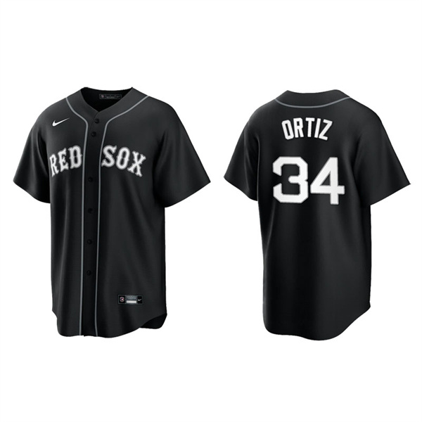 Men's Boston Red Sox David Ortiz Black White Replica Official Jersey