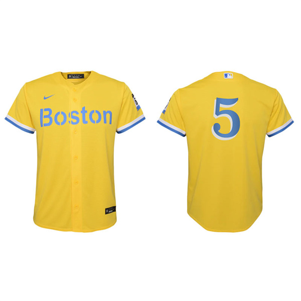 Youth Boston Red Sox Enrique Hernandez Gold Light Blue 2021 City Connect Replica Jersey