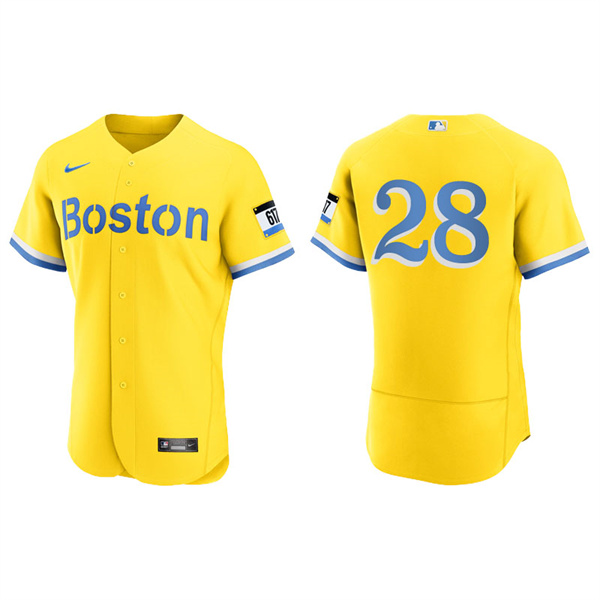 Men's Boston Red Sox J.D. Martinez Gold Light Blue 2021 City Connect Authentic Jersey