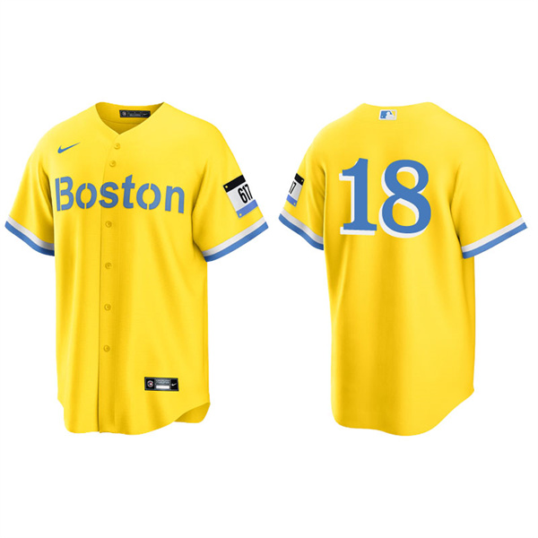 Men's Boston Red Sox Kyle Schwarber Gold Light Blue 2021 City Connect Replica Jersey