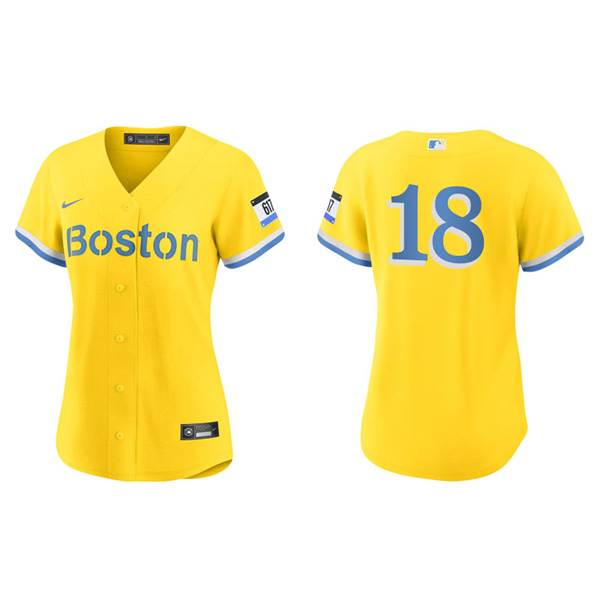 Women's Boston Red Sox Kyle Schwarber Gold Light Blue 2021 City Connect Replica Jersey