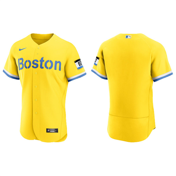 Men's Boston Red Sox Gold Light Blue 2021 City Connect Authentic Jersey
