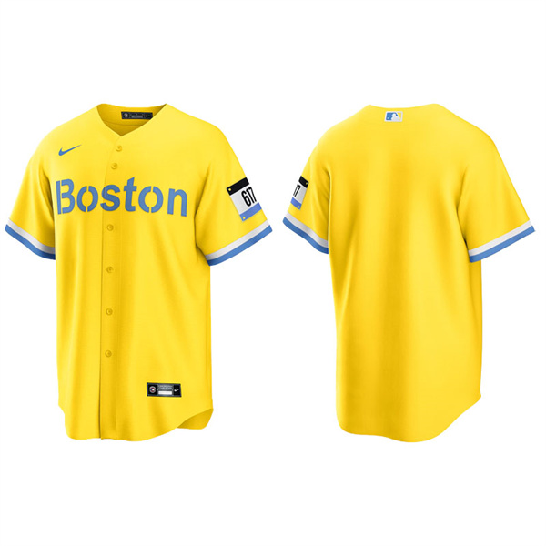 Men's Boston Red Sox Gold Light Blue 2021 City Connect Replica Jersey