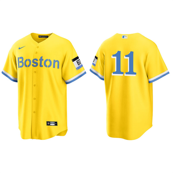 Men's Boston Red Sox Rafael Devers Gold Light Blue 2021 City Connect Replica Jersey