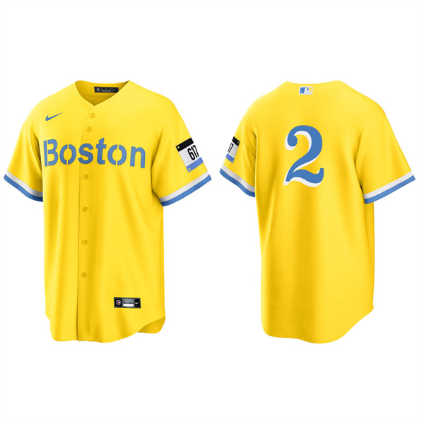 Men's Boston Red Sox Xander Bogaerts Gold Light Blue 2021 City Connect Replica Jersey