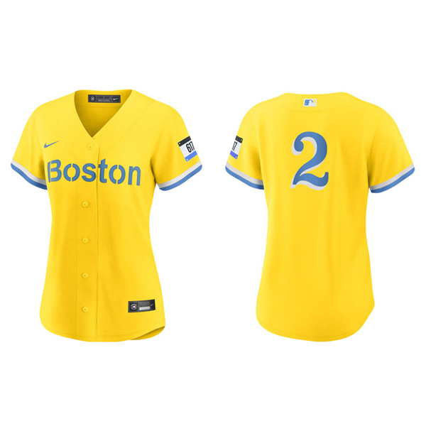 Women's Boston Red Sox Xander Bogaerts Gold Light Blue 2021 City Connect Replica Jersey