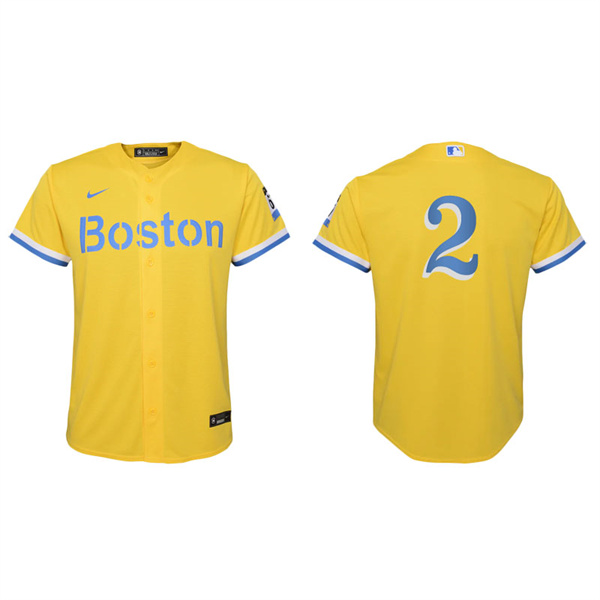 Youth Boston Red Sox Xander Bogaerts Gold Light Blue 2021 City Connect Replica Jersey