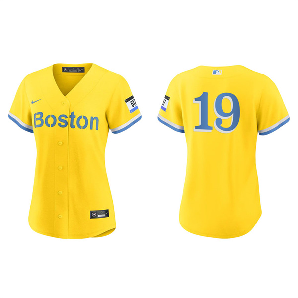 Women's Boston Red Sox Jackie Bradley Jr. Gold Light Blue 2021 City Connect Replica Jersey
