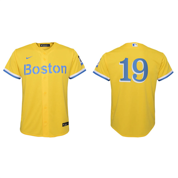 Youth Boston Red Sox Jackie Bradley Jr. Gold Light Blue 2021 City Connect Replica Jersey