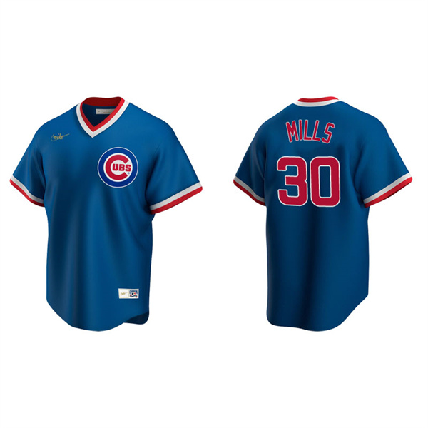 Men's Chicago Cubs Alec Mills Royal Cooperstown Collection Road Jersey