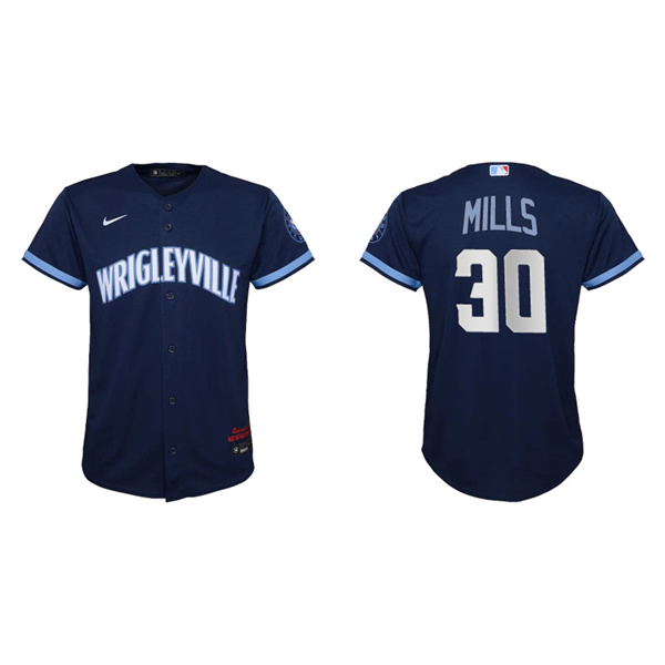 Youth Chicago Cubs Alec Mills Navy 2021 City Connect Replica Jersey