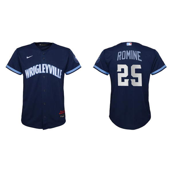 Youth Chicago Cubs Austin Romine Navy 2021 City Connect Replica Jersey