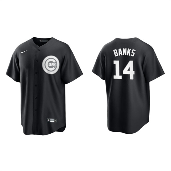 Men's Chicago Cubs Ernie Banks Black White Replica Official Jersey