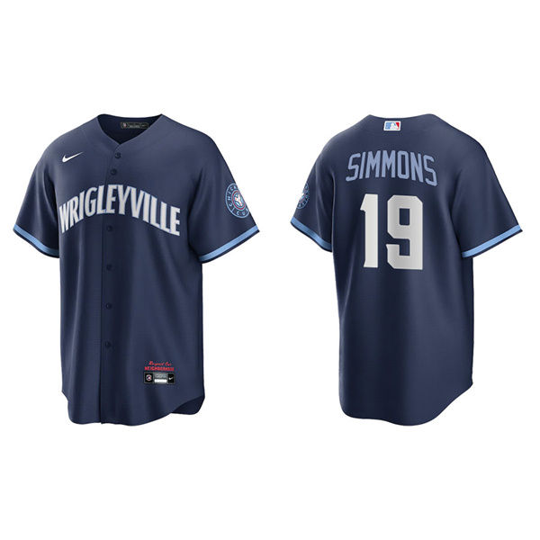 Men's Chicago Cubs Andrelton Simmons Navy 2021 City Connect Replica Jersey