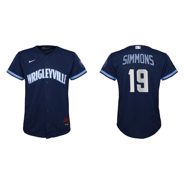 Youth Chicago Cubs Andrelton Simmons Navy 2021 City Connect Replica Jersey
