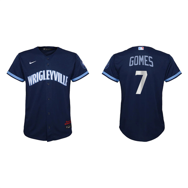 Youth Chicago Cubs Yan Gomes Navy 2021 City Connect Replica Jersey
