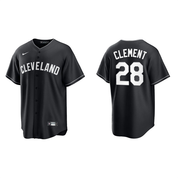 Men's Cleveland Indians Ernie Clement Black White Replica Official Jersey