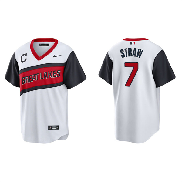 Men's Cleveland Indians Myles Straw White 2021 Little League Classic Replica Jersey