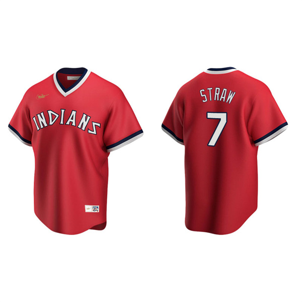 Men's Cleveland Indians Myles Straw Red Cooperstown Collection Road Jersey