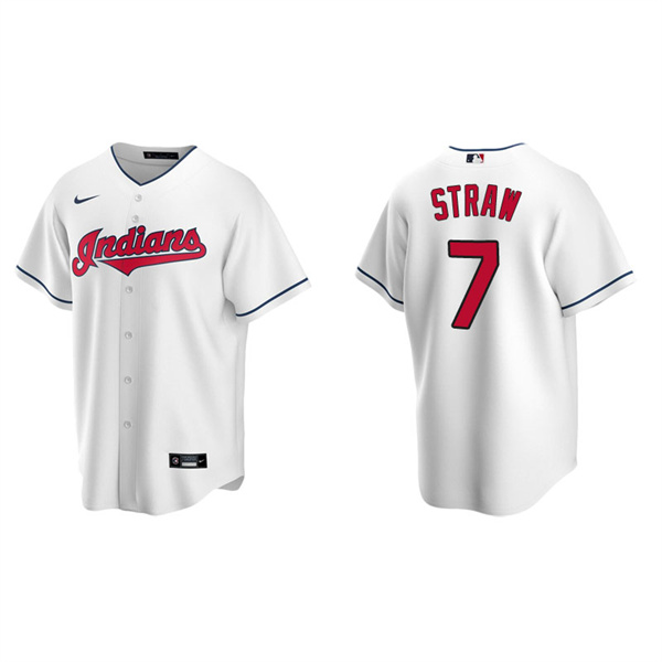 Men's Cleveland Indians Myles Straw White Replica Home Jersey
