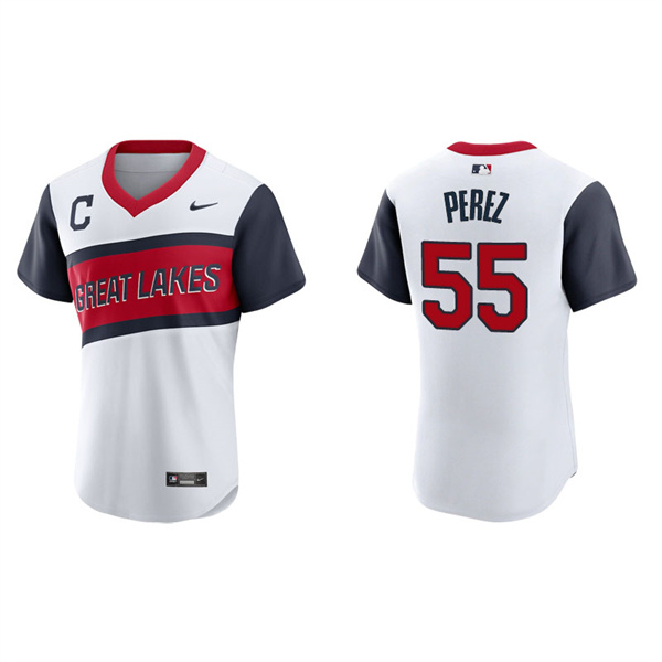 Men's Cleveland Indians Roberto Perez White 2021 Little League Classic Authentic Jersey