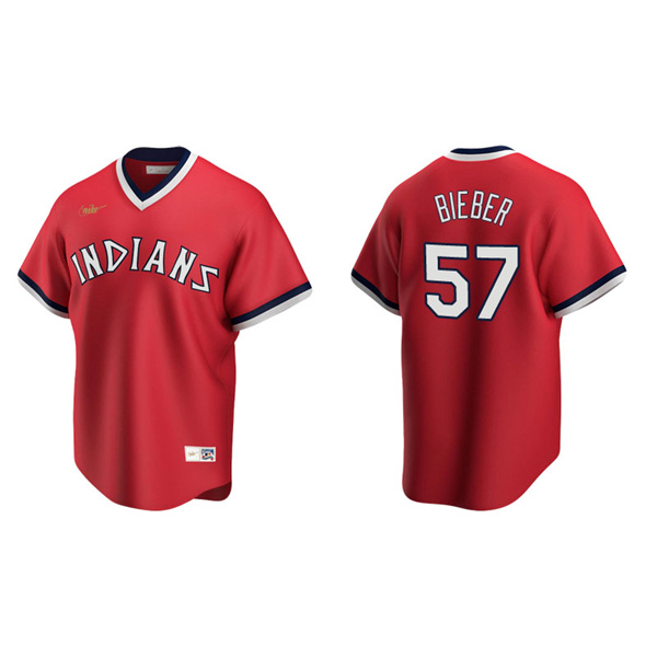 Men's Cleveland Indians Shane Bieber Red Cooperstown Collection Road Jersey