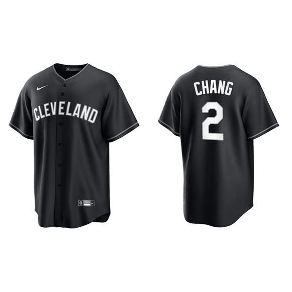 Men's Cleveland Indians Yu Chang Black White Replica Official Jersey