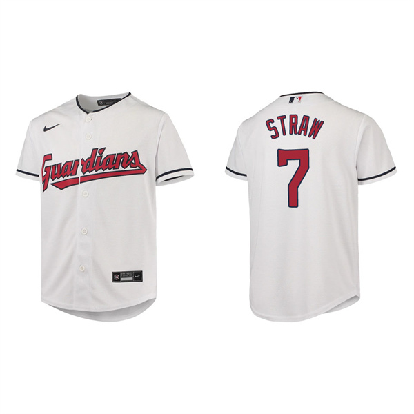 Youth Myles Straw Cleveland Guardians White Home Replica Jersey