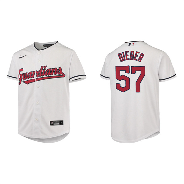 Youth Shane Bieber Cleveland Guardians White Home Replica Jersey