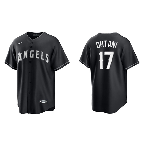 Men's Los Angeles Angels Shohei Ohtani Black White Replica Official Jersey