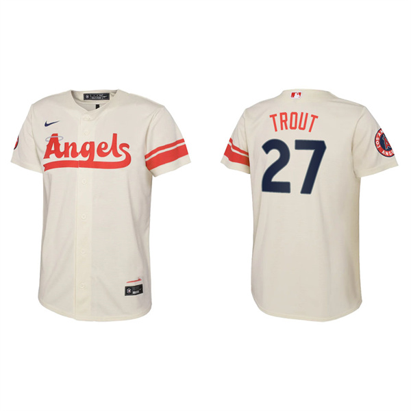 Youth Mike Trout Angels Cream 2022 City Connect Replica Team Jersey