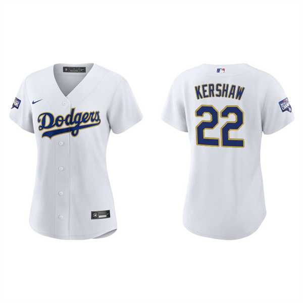 Women's Los Angeles Dodgers Clayton Kershaw White Gold 2021 City Connect Replica Jersey