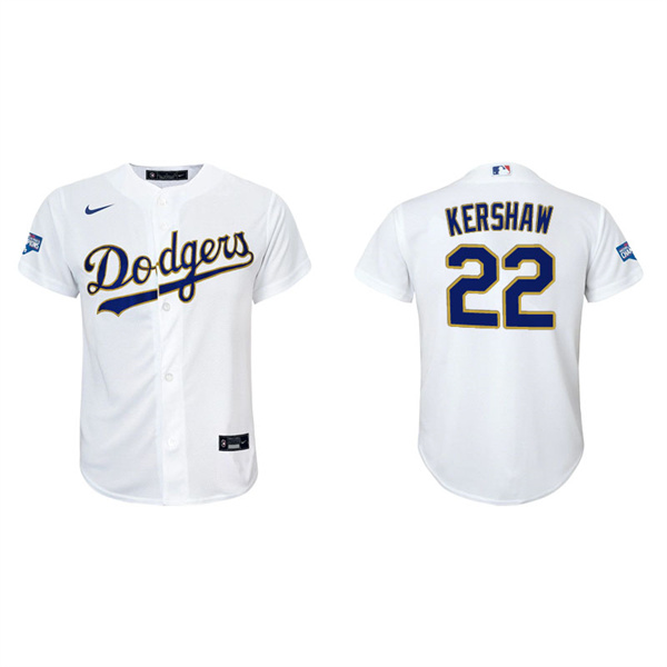 Youth Los Angeles Dodgers Clayton Kershaw White Gold 2021 City Connect Replica Jersey