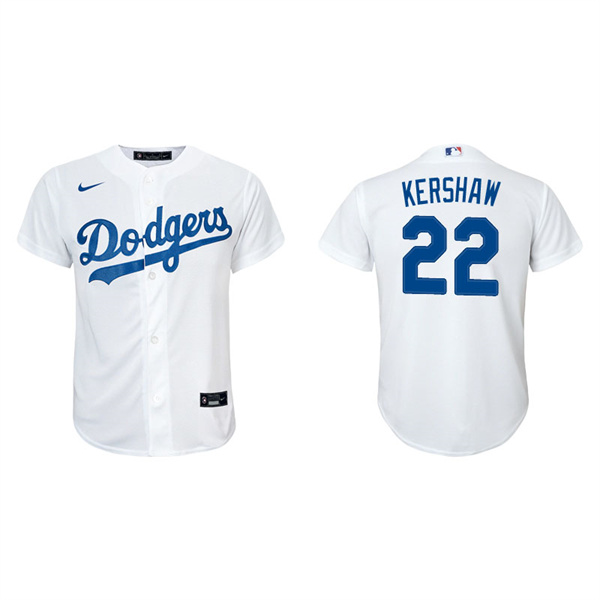 Youth Los Angeles Dodgers Clayton Kershaw White Replica Home Jersey