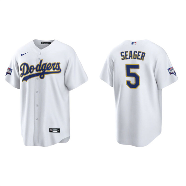 Men's Los Angeles Dodgers Corey Seager White Gold 2021 City Connect Replica Jersey