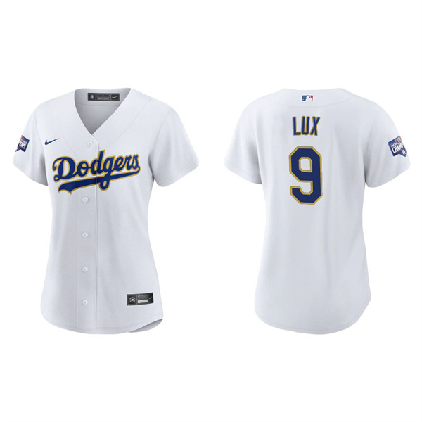 Women's Los Angeles Dodgers Gavin Lux White Gold 2021 City Connect Replica Jersey