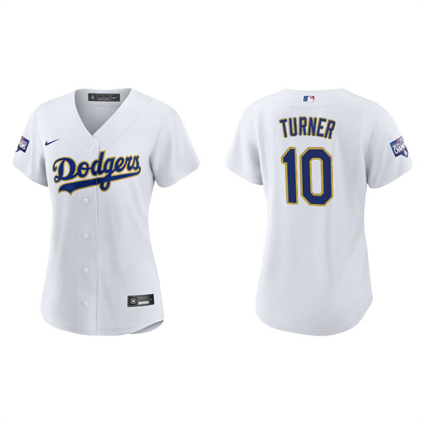 Women's Los Angeles Dodgers Justin Turner White Gold 2021 City Connect Replica Jersey
