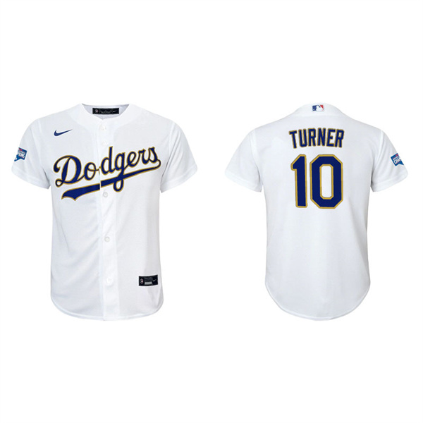 Youth Los Angeles Dodgers Justin Turner White Gold 2021 City Connect Replica Jersey