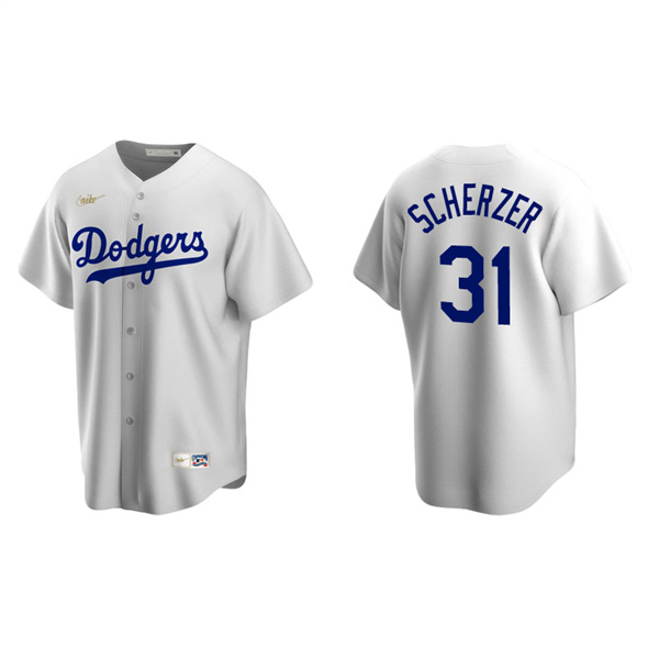Men's Los Angeles Dodgers Max Scherzer White Cooperstown Collection Home Jersey