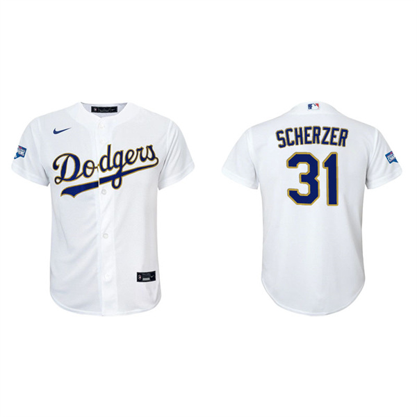 Youth Los Angeles Dodgers Max Scherzer White Gold 2021 City Connect Replica Jersey