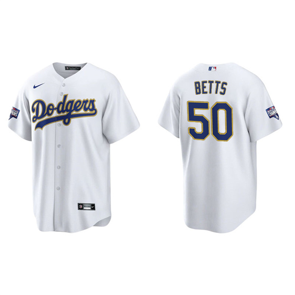 Men's Los Angeles Dodgers Mookie Betts White Gold 2021 City Connect Replica Jersey